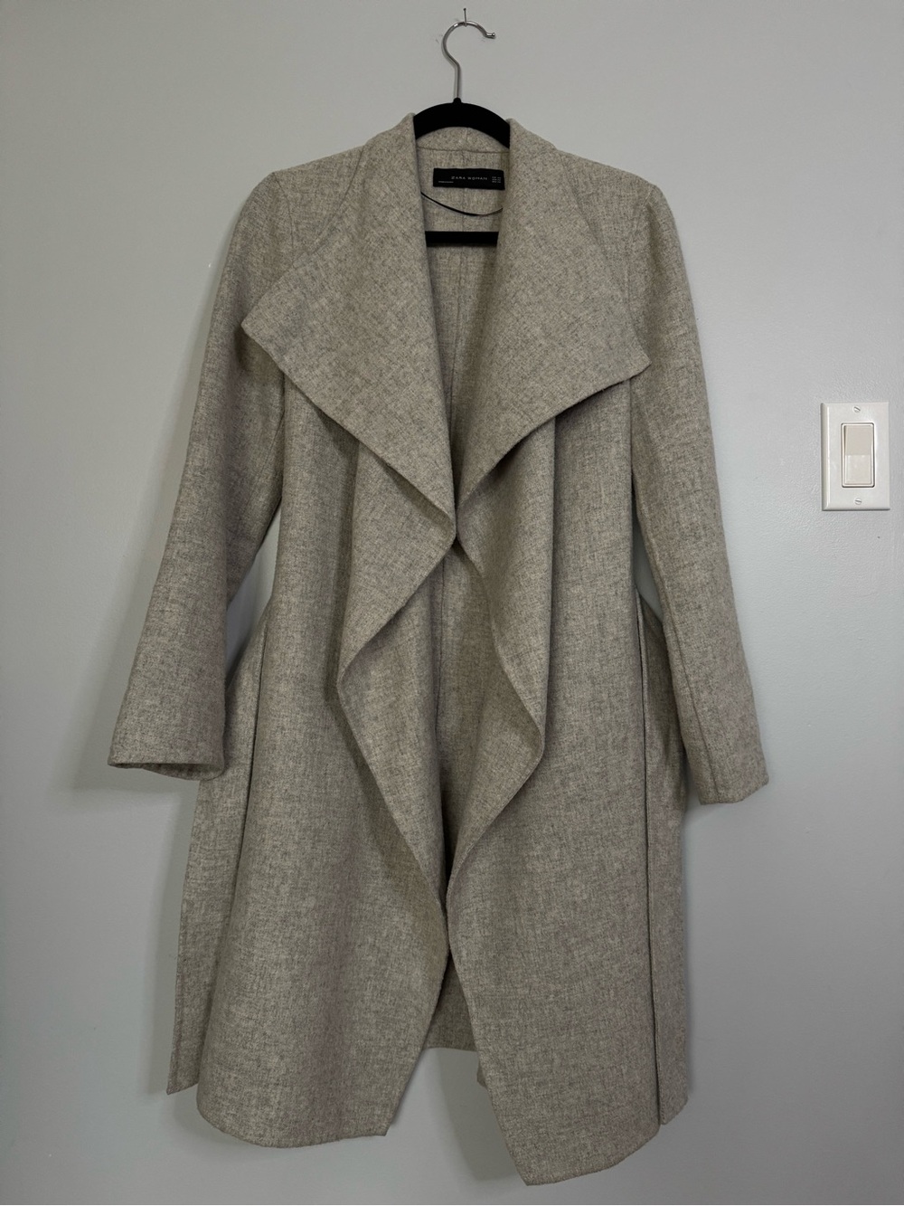 Zara Woman Hand Made Grey Wool Blend Waterfall Wrap Coat XS fit S - Picture 2 of 13
